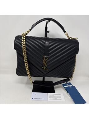 Saint Laurent Monogram Monogram Large College Bag Chevron Leather COA